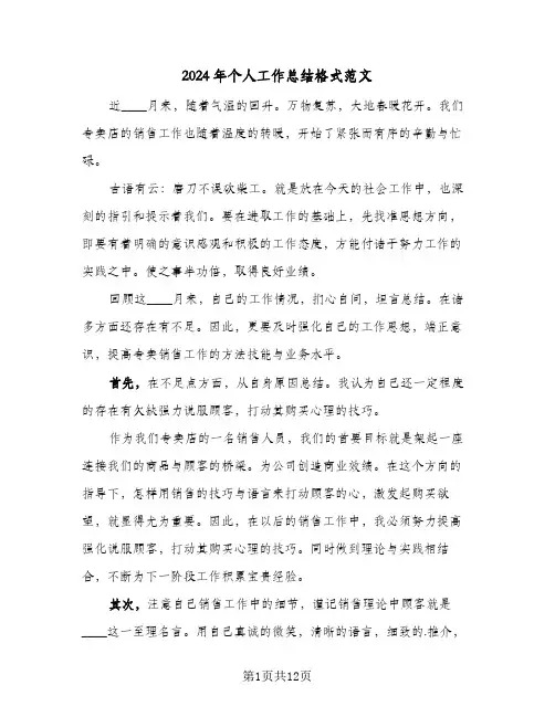 2024年个人工作总结格式范文（5篇）