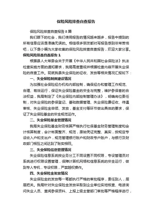 保险风险排查自查报告