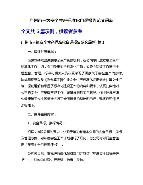 广州市三级安全生产标准化自评报告范文最新