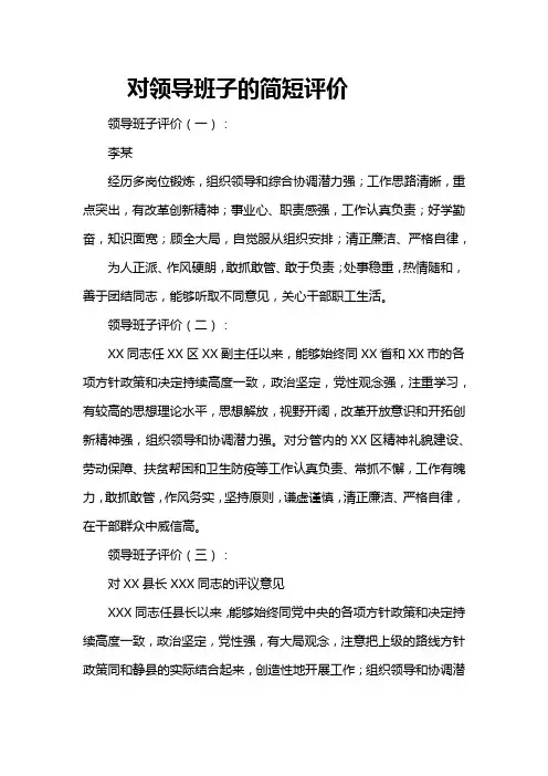 对领导班子的简短评价