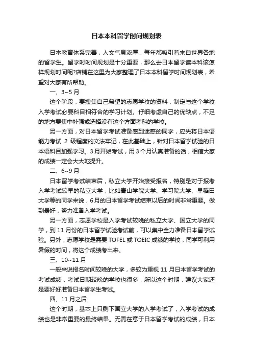 日本本科留学时间规划表