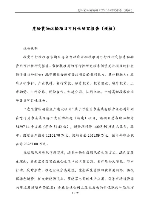 危险货物运输项目可行性研究报告(模板)