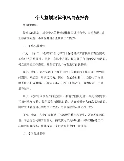 个人整顿纪律作风自查报告