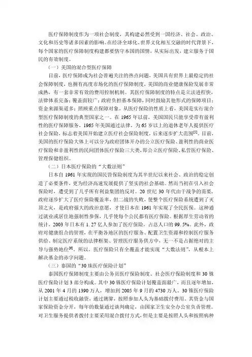各国医疗保障制度基本概况
