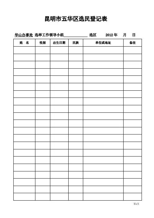 昆明五华区选民登记表