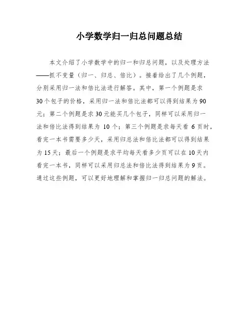 小学数学归一归总问题总结
