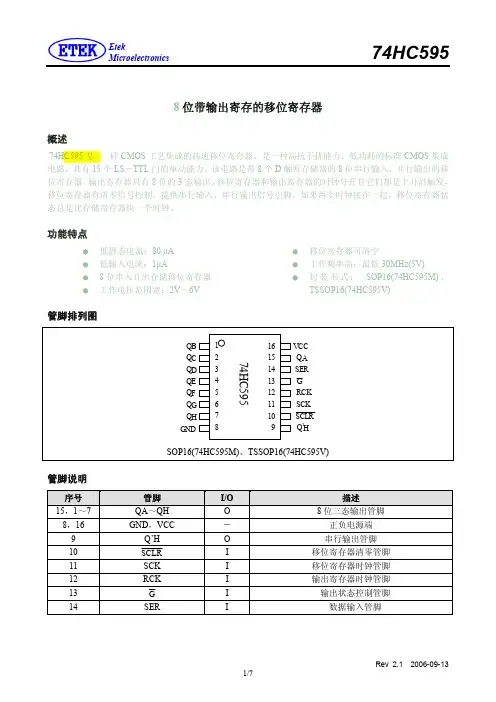 LED驱动芯片-74HC595中文资料