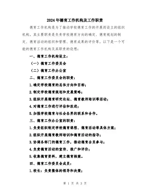 2024年德育工作机构及工作职责