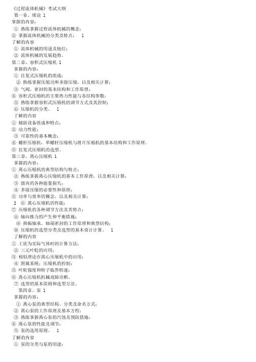 陕西科技大学机电工程学院过程装备与控制工程期末考试考纲