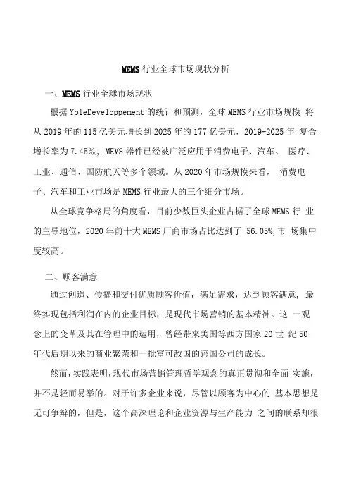 MEMS行业全球市场现状分析
