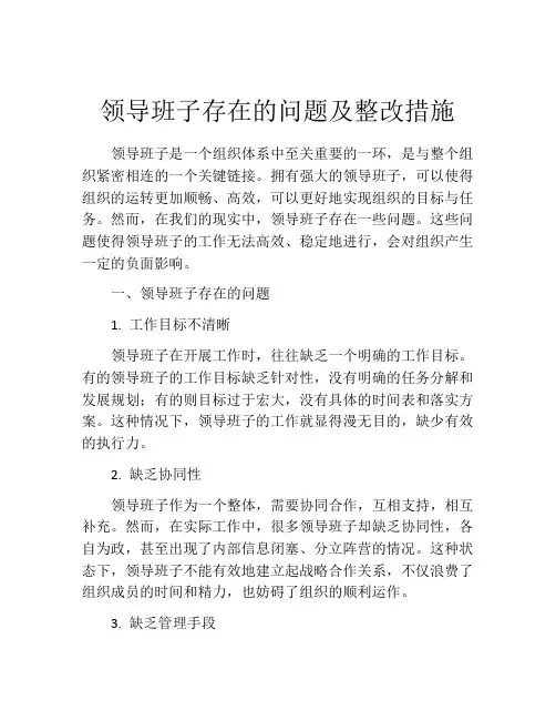 领导班子存在的问题及整改措施
