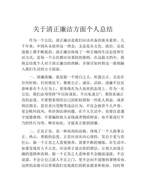 关于清正廉洁方面个人总结