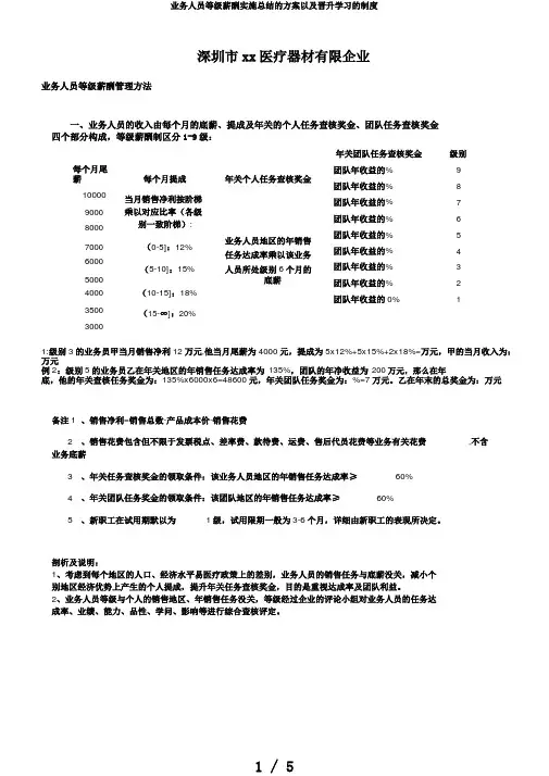 业务人员等级薪酬实施总结的方案以及晋升学习的制度