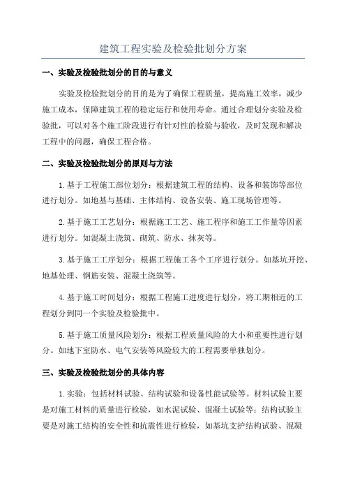 建筑工程实验及检验批划分方案