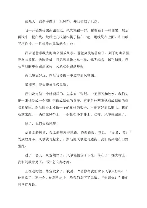 放风筝和制作风筝的过程作文400字
