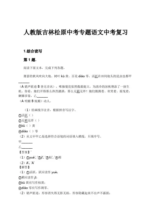 人教版吉林松原中考专题语文中考复习试卷及解析