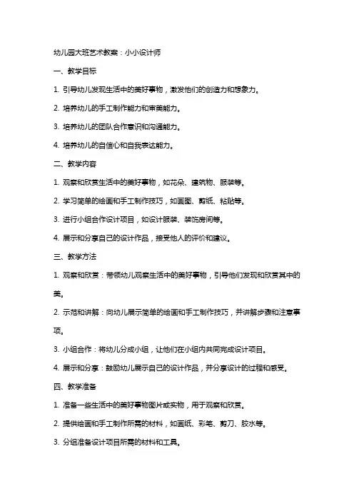 幼儿园大班艺术教案：小小设计师