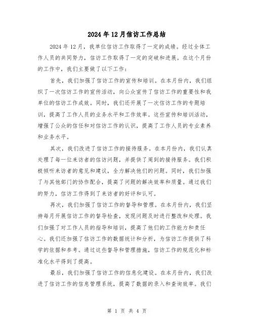 2024年12月信访工作总结(2篇)