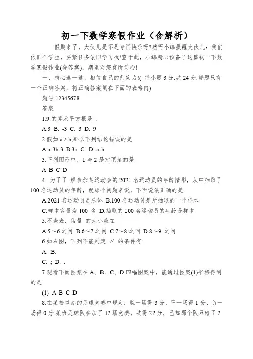 初一下数学寒假作业(含解析)