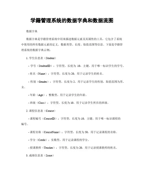 学籍管理系统的数据字典和数据流图