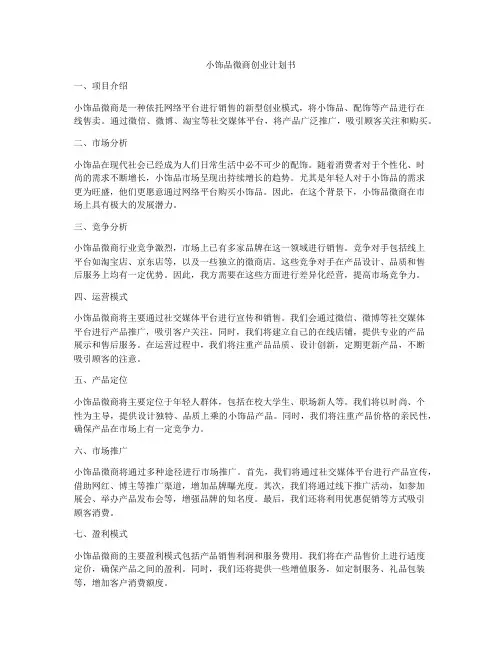 小饰品微商创业计划书