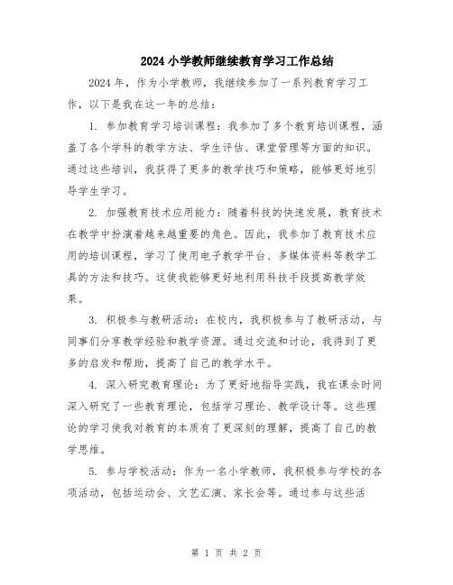 2024小学教师继续教育学习工作总结