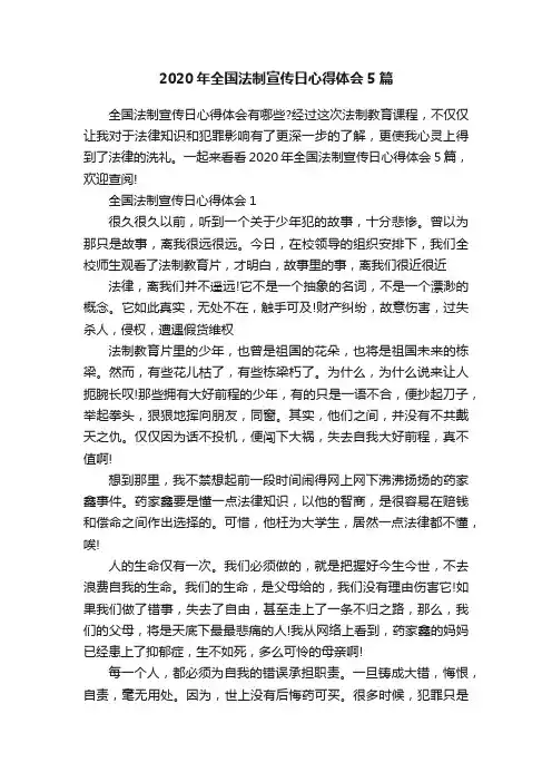 2020年全国法制宣传日心得体会5篇