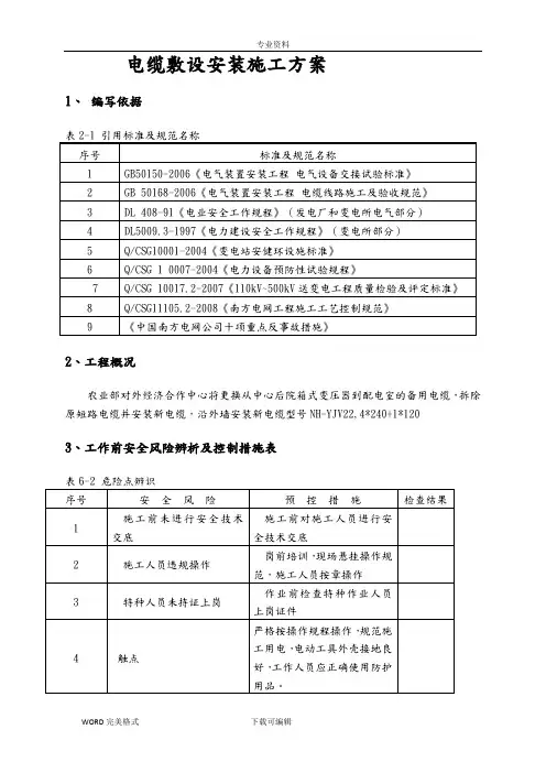 电缆敷设安装施工设计方案