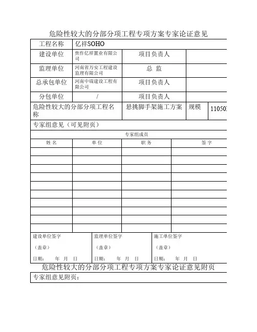 危险性较大的分部分项工程专项方案专家论证意见