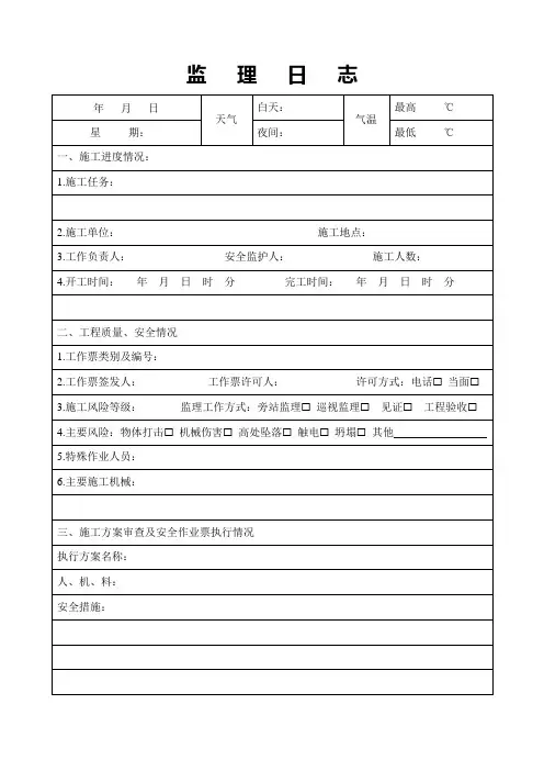 电力工程监理日志模板