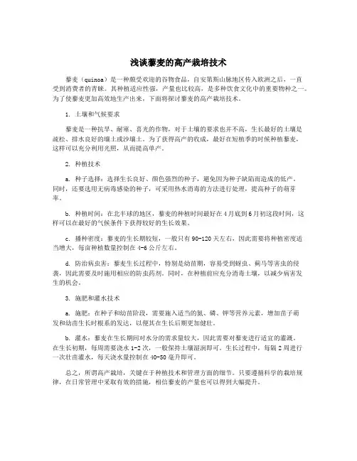 浅谈藜麦的高产栽培技术