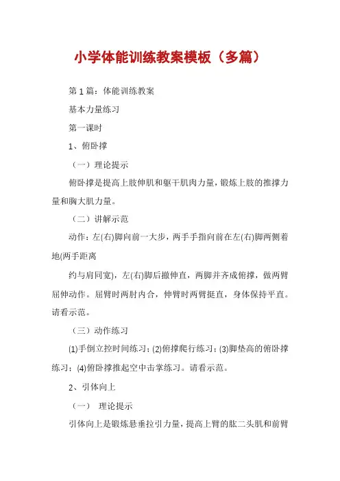 小学体能训练教案模板(多篇)