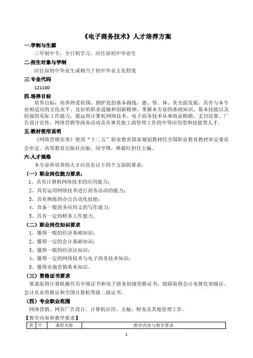 电子商务专业人才培养方案