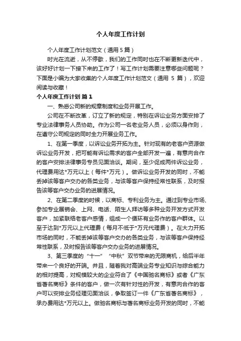 个人年度工作计划范文（通用5篇）