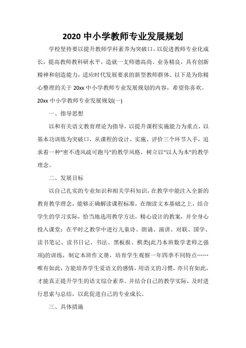  2020中小学教师专业发展规划