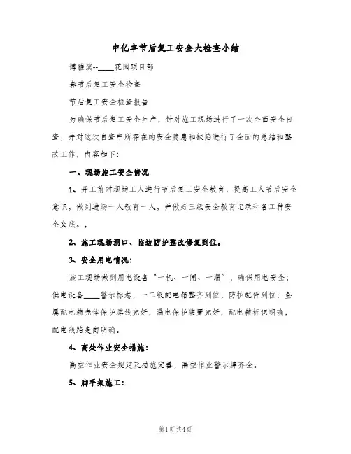 中亿丰节后复工安全大检查小结(二篇)