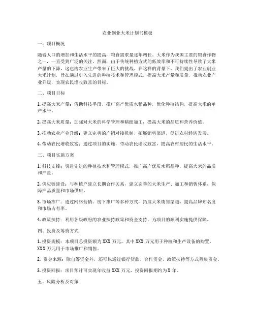 农业创业大米计划书模板