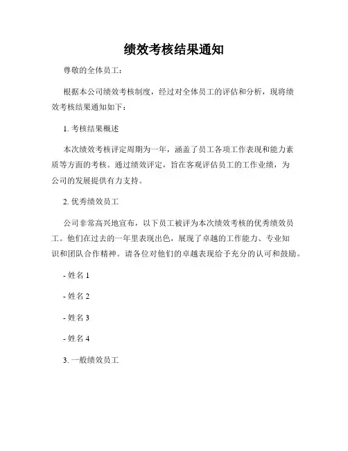 绩效考核结果通知