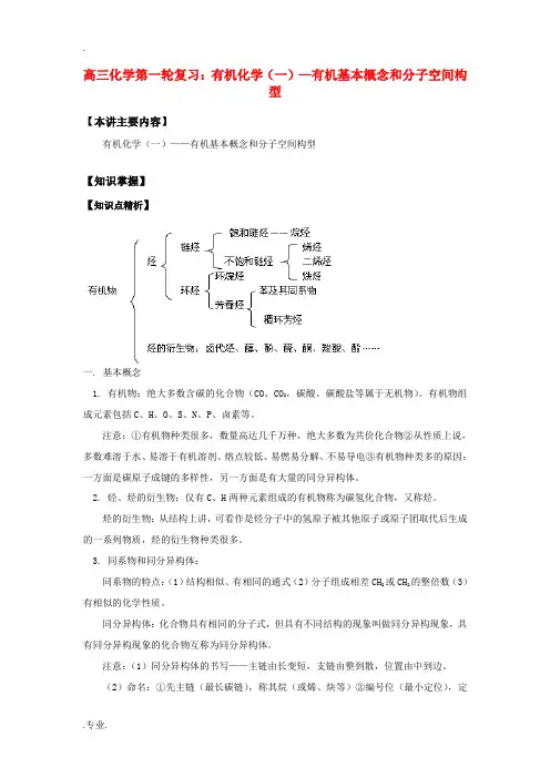 高三化学第一轮复习：有机化学(一)—有机基本概念和分子空间构型知识精讲