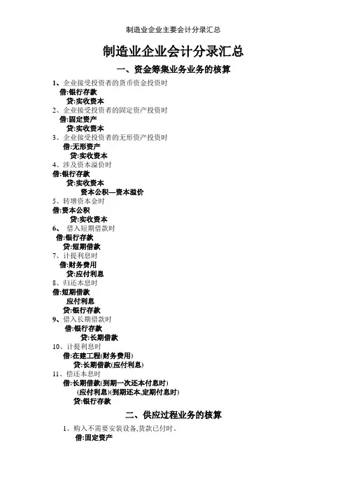 制造业企业主要会计分录汇总