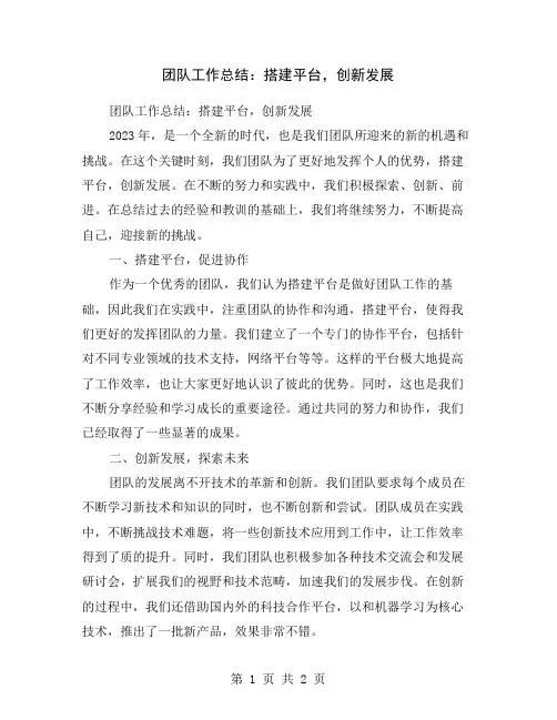 团队工作总结：搭建平台,创新发展