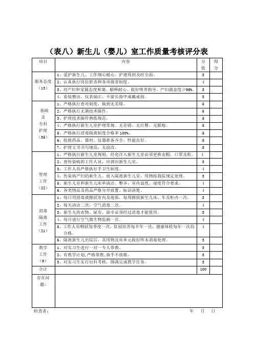 护理质量考核标准