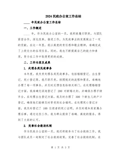 2024民政办公室工作总结