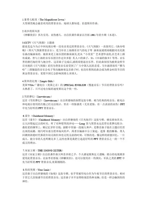 51首好听的PPT背景音乐