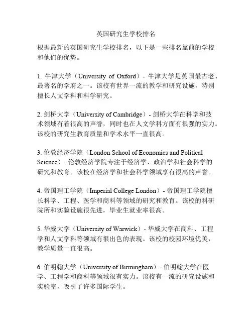 英国研究生学校排名