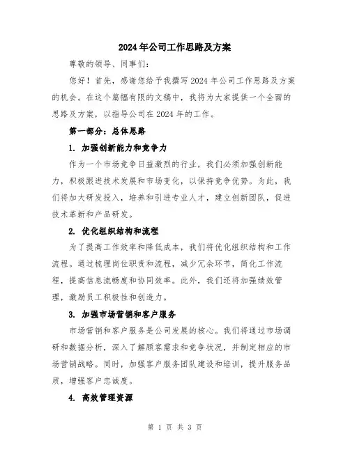 2024年公司工作思路及方案