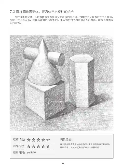 圆柱圆锥贯穿体、正方体与六棱柱的组合_素描初步：几何体基础教程_[共7页]
