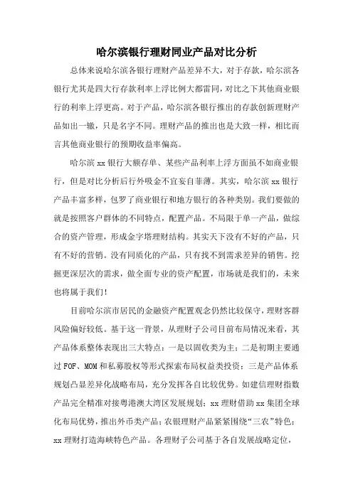 哈尔滨银行理财同业产品对比分析