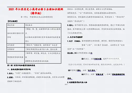 2021年江苏历史小高考必修3全册知识提纲(精华版)