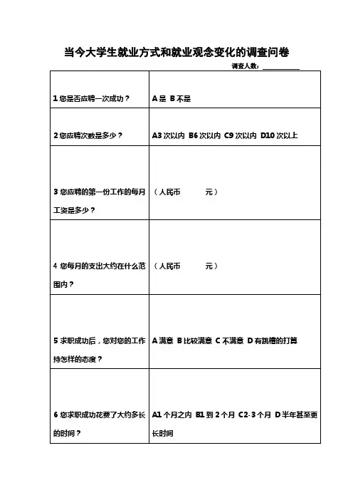 当今大学生就业方式和就业观念变化的调查